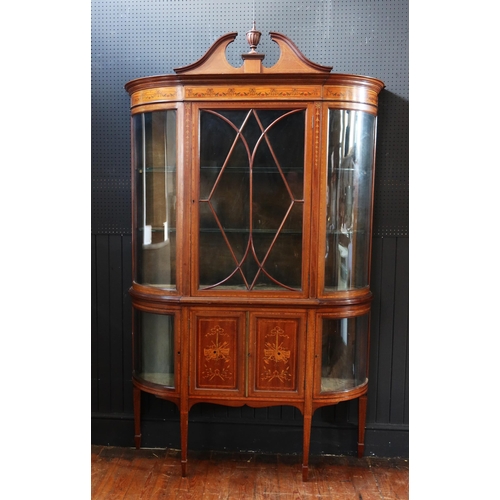 254 - A Mahogany, Satinwood, Crossbanded and Strung Glazed Bow Fronted China Cabinet with marquetry inlay ... 