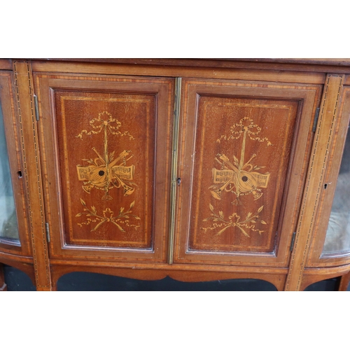 254 - A Mahogany, Satinwood, Crossbanded and Strung Glazed Bow Fronted China Cabinet with marquetry inlay ... 