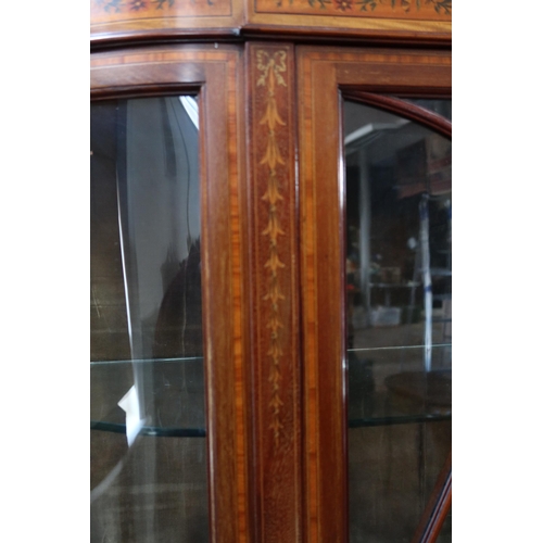 254 - A Mahogany, Satinwood, Crossbanded and Strung Glazed Bow Fronted China Cabinet with marquetry inlay ... 