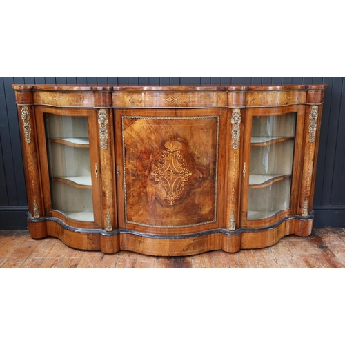 256 - A Victorian Figured Walnut and Marquetry Inlaid Shape Front Credenza with gilt mounts, 210(w) x 45(d... 