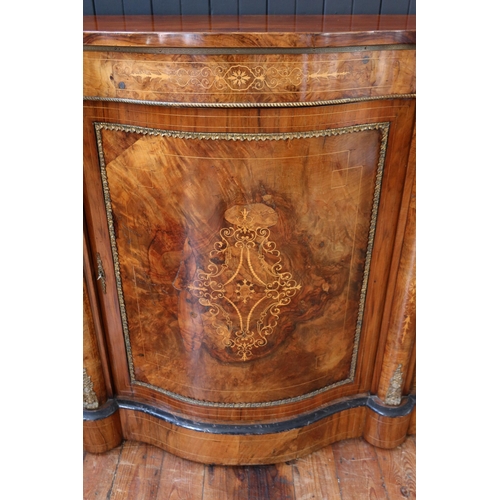 256 - A Victorian Figured Walnut and Marquetry Inlaid Shape Front Credenza with gilt mounts, 210(w) x 45(d... 