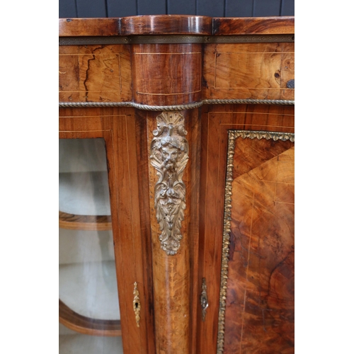 256 - A Victorian Figured Walnut and Marquetry Inlaid Shape Front Credenza with gilt mounts, 210(w) x 45(d... 