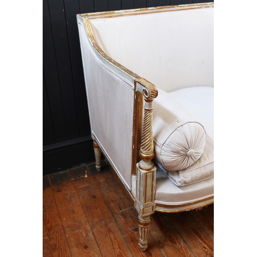 263 - A George III White Painted & Parcel-Gilt Sofa, Late 18th Century with a Reeded & Chanelled Toprail.
... 