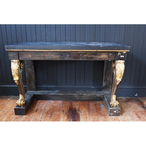 264 - A Part C19th Black and Gilt Decorated Console Table with a Slate Top, 34in. (86cm.) high, 52in. (132... 