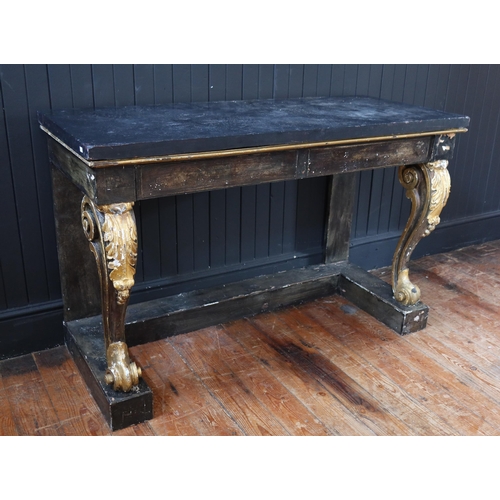 264 - A Part C19th Black and Gilt Decorated Console Table with a Slate Top, 34in. (86cm.) high, 52in. (132... 