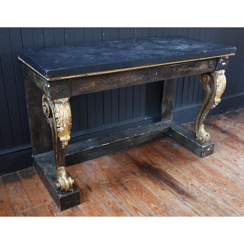 264 - A Part C19th Black and Gilt Decorated Console Table with a Slate Top, 34in. (86cm.) high, 52in. (132... 