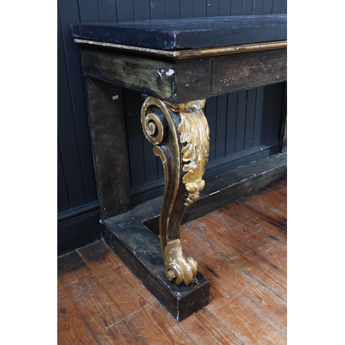 264 - A Part C19th Black and Gilt Decorated Console Table with a Slate Top, 34in. (86cm.) high, 52in. (132... 