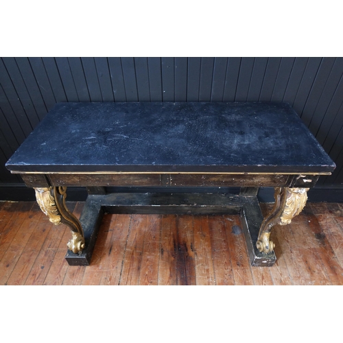 264 - A Part C19th Black and Gilt Decorated Console Table with a Slate Top, 34in. (86cm.) high, 52in. (132... 