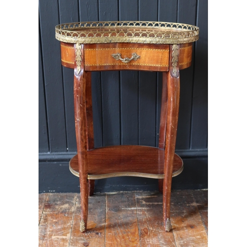 266 - A 19th Century French Mahogany and Chequer Strung Kidney Shaped Two Tier Table with gilt brass galle... 