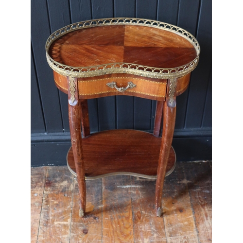 266 - A 19th Century French Mahogany and Chequer Strung Kidney Shaped Two Tier Table with gilt brass galle... 