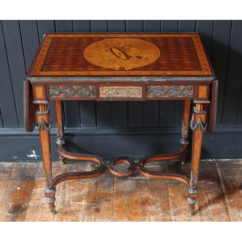 267 - A 19th Century French Parquetry and Marquetry Inlaid Drop Leaf Table with ormolu mounts, 62/110(w) x... 