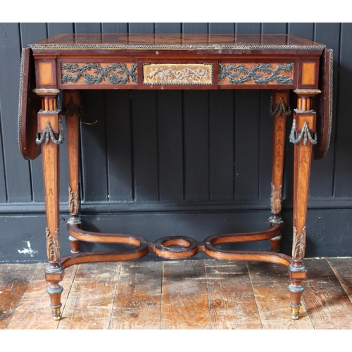 267 - A 19th Century French Parquetry and Marquetry Inlaid Drop Leaf Table with ormolu mounts, 62/110(w) x... 