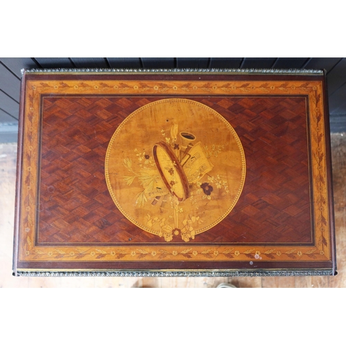 267 - A 19th Century French Parquetry and Marquetry Inlaid Drop Leaf Table with ormolu mounts, 62/110(w) x... 