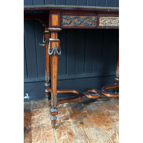 267 - A 19th Century French Parquetry and Marquetry Inlaid Drop Leaf Table with ormolu mounts, 62/110(w) x... 