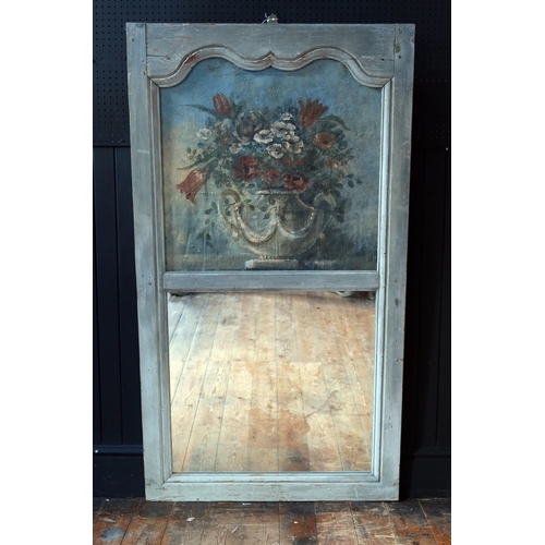 270 - A Louis XV, Mid 18th Century, Painted Trumeau Mirror. The Canvas painted with a bouquet of flowers a... 