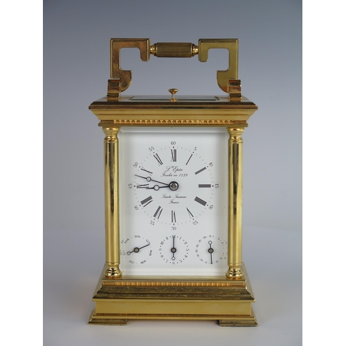 277 - A Modern L'Epée Gilt Brass Repeating Carriage Clock with calendar and alarm with bevelled glass pane... 