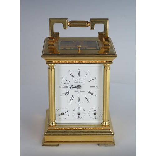 277 - A Modern L'Epée Gilt Brass Repeating Carriage Clock with calendar and alarm with bevelled glass pane... 