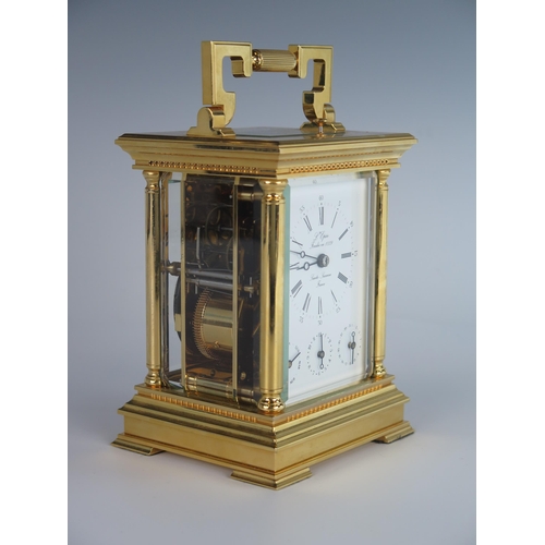 277 - A Modern L'Epée Gilt Brass Repeating Carriage Clock with calendar and alarm with bevelled glass pane... 