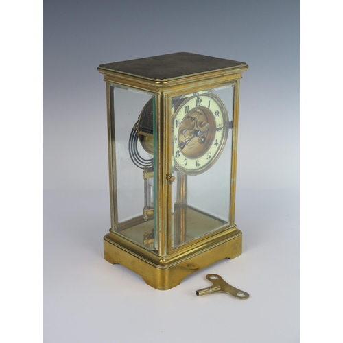 279 - A 19th Century Brass Four Glass Mantle Clock signed P. PLANTIER FILS LISBOA and with mercury pendulu... 