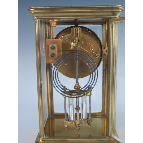 279 - A 19th Century Brass Four Glass Mantle Clock signed P. PLANTIER FILS LISBOA and with mercury pendulu... 