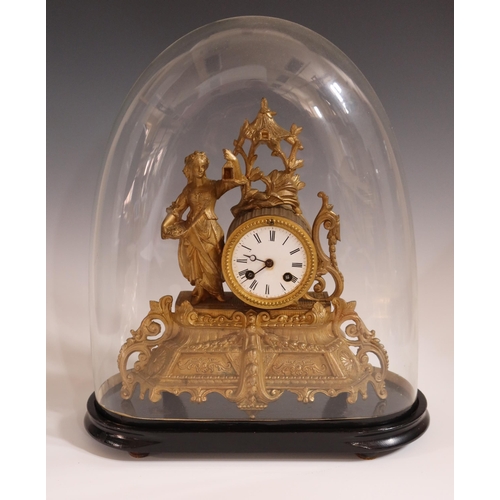 280 - A 19th Century French Gilt Spelter Figural Clock beneath a glass dome, striking movement signed S. M... 