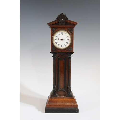 283 - A 19th Century Mahogany and Ebonised Miniature 'Longcase' Clock, 32 cm tall. Dial cracked and moveme... 