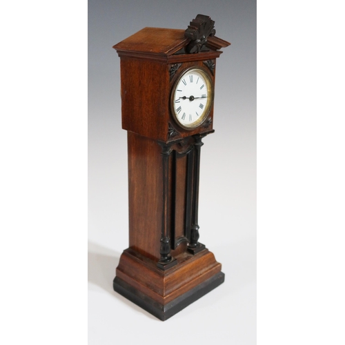 283 - A 19th Century Mahogany and Ebonised Miniature 'Longcase' Clock, 32 cm tall. Dial cracked and moveme... 