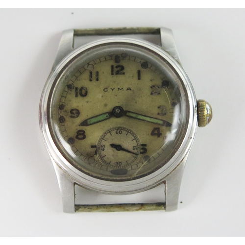 286 - A WWII CYMA Military A.T.P. Issue Wristwatch, the 29mm case back no. 49104 8983-2024, inner case bac... 