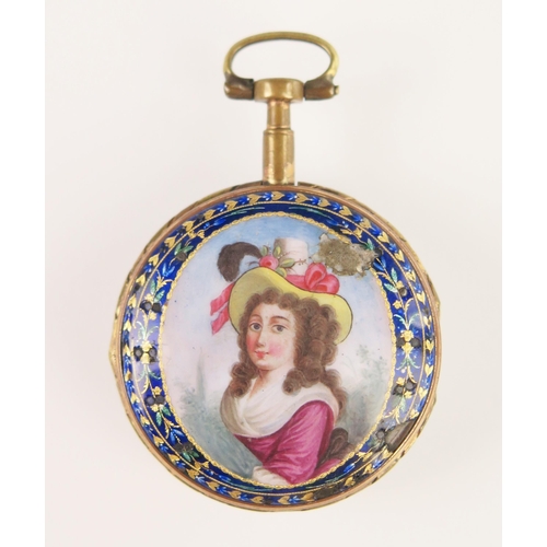 292 - An 18th Century Open Dial Pocket Watch, the 46mm gold plated case with enamel case and marked SIMILO... 