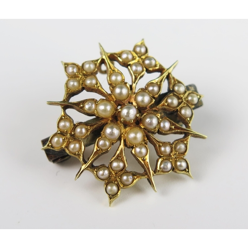 309a - A Victorian Peal Floral Cluster Brooch in an unmarked high carat gold setting, 26 mm diam. 5.1g