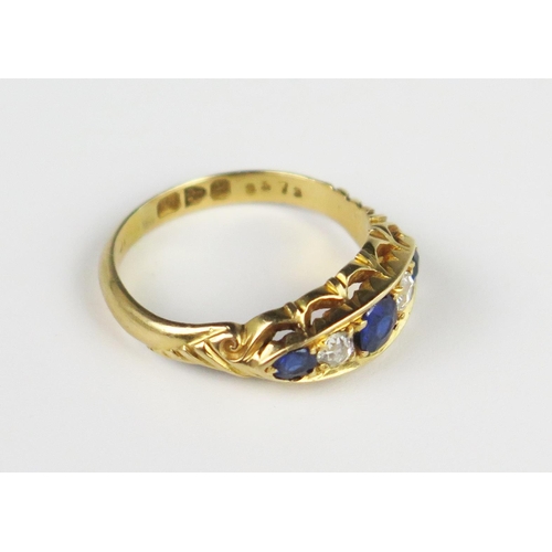 310A - A Victorian Gold, Sapphire and Diamond Five Stone Ring, Chester 1898, size M.5, 3.9 g, central stone... 