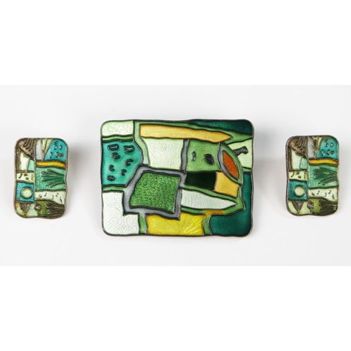 313 - A David Anderson .925 Sterling Silver and Enamel Brooch and a Pair of Matching Clip Earrings, brooch... 