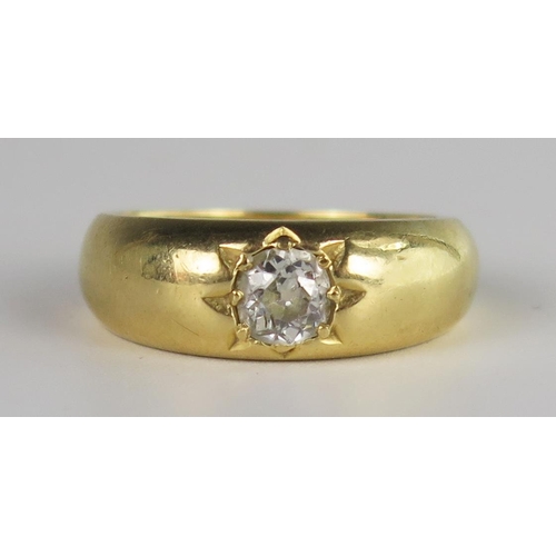 320 - A Heavy Antique 18ct Gold and Diamond Gypsy Ring, size N.75, 11.3g. Diamond c. 5.2mm