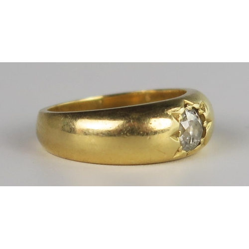 320 - A Heavy Antique 18ct Gold and Diamond Gypsy Ring, size N.75, 11.3g. Diamond c. 5.2mm