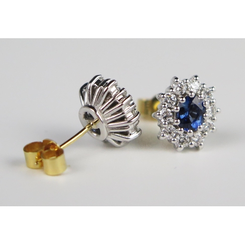 333 - A Pair of Modern 18ct White and Yellow Gold, Sapphire and Diamond Cluster Earrings, sapphires c. 4.8... 