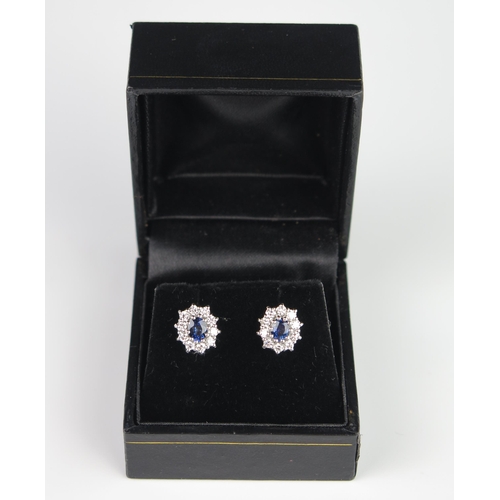 333 - A Pair of Modern 18ct White and Yellow Gold, Sapphire and Diamond Cluster Earrings, sapphires c. 4.8... 