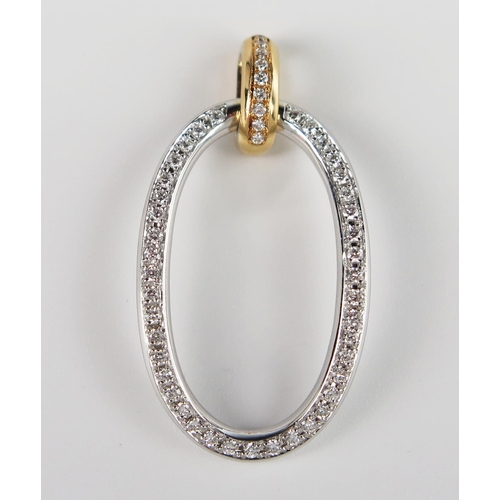 336 - A Hans D. Krieger 18ct Gold Oval Diamond Pendant, the white gold hoop set with 42 x c. 1.5 mm round ... 