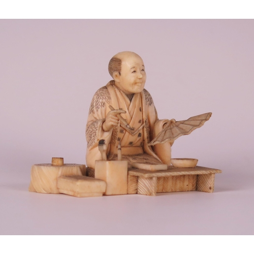 355 - a Japanese Meiji Period Ivory Okimono depicting Shodō, signed to base, 49mm high