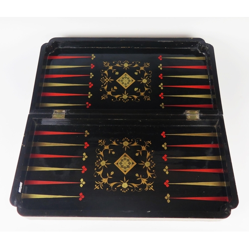 357 - A 19th Century Chinese Export Lacquer Chess or Draughts Set with the interior decorated for backgamm... 