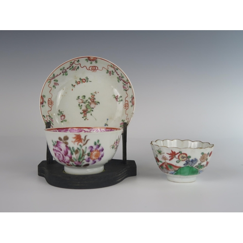 368 - An 18th Century Chinese Teabowl, saucer and one other porcelain teabowl