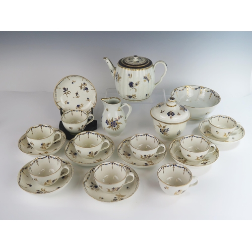 377 - A First Period Worcester Porcelain Part Tea Set comprising a Teapot with sugar bowl, creamer and slo... 