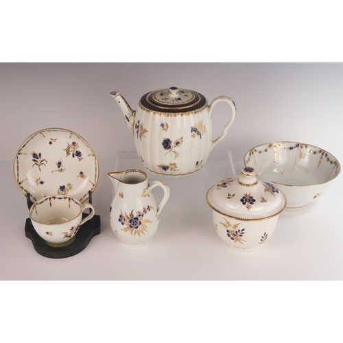 377 - A First Period Worcester Porcelain Part Tea Set comprising a Teapot with sugar bowl, creamer and slo... 