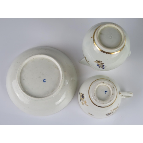 377 - A First Period Worcester Porcelain Part Tea Set comprising a Teapot with sugar bowl, creamer and slo... 