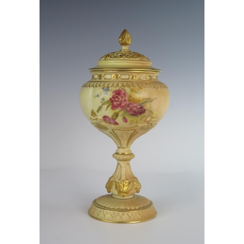 379 - A Royal Worcester Blush Ivory and Floral Decorate Potpourri Vase with reticulated cover, 1911 and ma... 