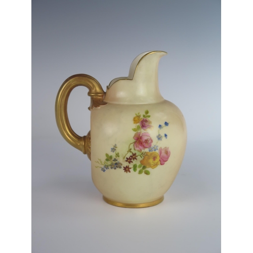 380 - A Royal Worcester Blush Ivory and Floral Decorated Jug, 1903 and marked 1094, 15.5 cm