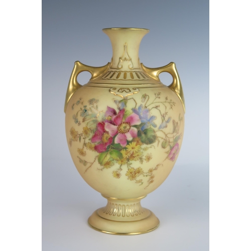 381 - A Royal Worcester Blush Ivory and Floral Decorated Vase, 1913 and marked 1766, 20 cm