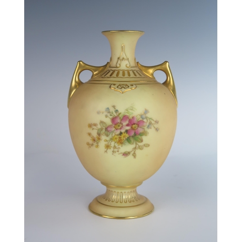 381 - A Royal Worcester Blush Ivory and Floral Decorated Vase, 1913 and marked 1766, 20 cm