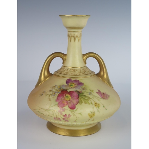 382 - A Royal Worcester Blush Ivory and Floral Decorated Vase, 1908 and marked 1747, 16.5 cm