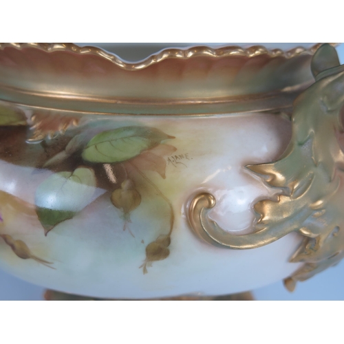 383 - A Royal Worcester Rose Decorated Bowl with twin scrolling acanthus handles, signed A. Lane, 1912 mod... 