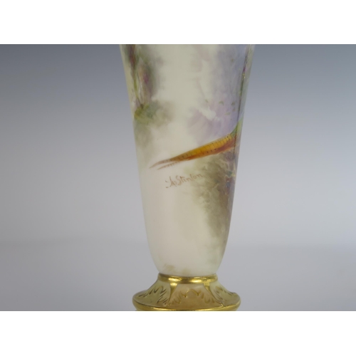 386 - A Royal Worcester Pheasant Decorated Vase, signed JAS Stinton, 1908 model 706, 16 cm